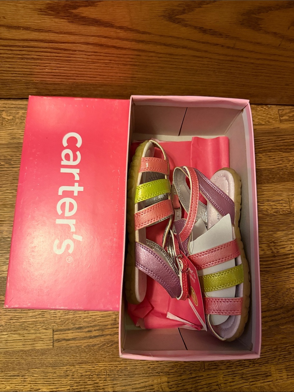 657 sz 11 toddler Carter's Pink Purple and Lime Strappy Kids Sandals style Danny